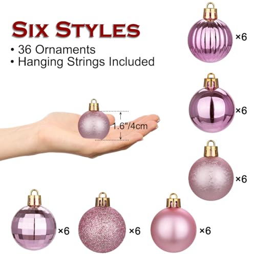 Bubblegun Pink Christmas Ornaments Set - 36 Mini Shatterproof Holiday Tree Balls