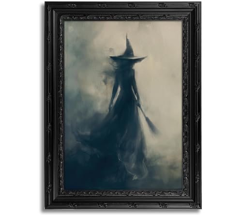 Witch Wall Art - Framed Moody Gothic Halloween Decor - 16 x 12 Inches