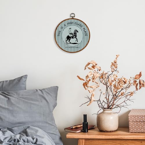 Western Cowboy Wall Art Decor - Lake Blue Round Canvas Frame 10x10