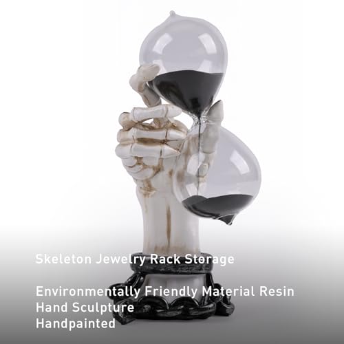 White Skeleton Hands Hourglass Figurine with Black Sand Halloween Decor