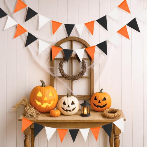 Halloween Bunting Pennant Flags - Black & Orange, 39Ft Burlap Banner Set