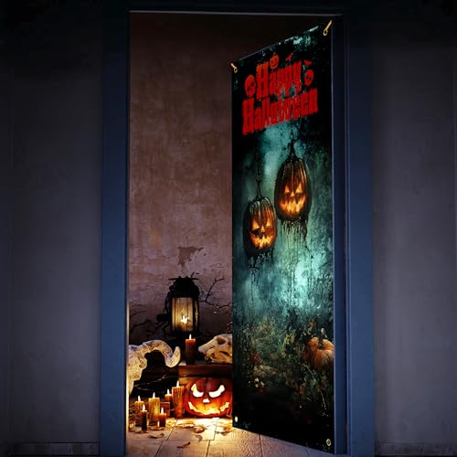 Halloween Door Curtain - Scary Pumpkin Forest Door Cover - Helloween Door Cover 2 - 35x79 Inch
