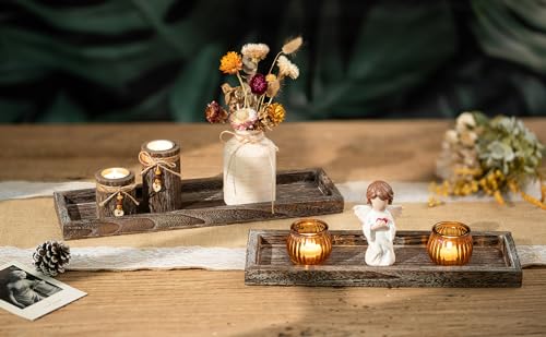 Romadedi Rustic Wooden Candle Tray - 17-Inch Brown Farmhouse Decor