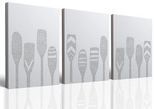Framed Paddle Oar Nautical Wall Art Set of 3 - Black & White 12x16 inch