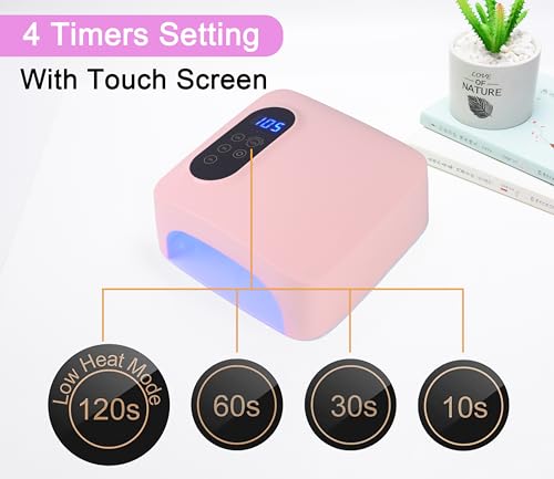 Pink Cordless 72W LED Nail Lamp with 4 Timer Settings & Sensor - Rechargeable Gel Dryer