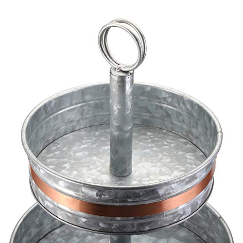 15-Inch Rustic Metal Tiered Serving Stand - Farmhouse Galvanized Cupcake & Fruit Tray