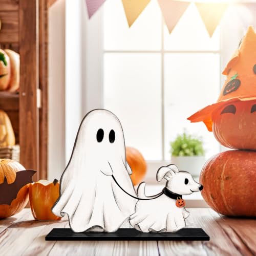 Halloween Wooden Table Sign Decor Ghost Walking Dog Centerpiece