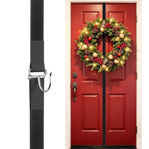 Adjustable Door Wreath Hanger No Damage Wrap-Around Hook Black - HMOKGRT