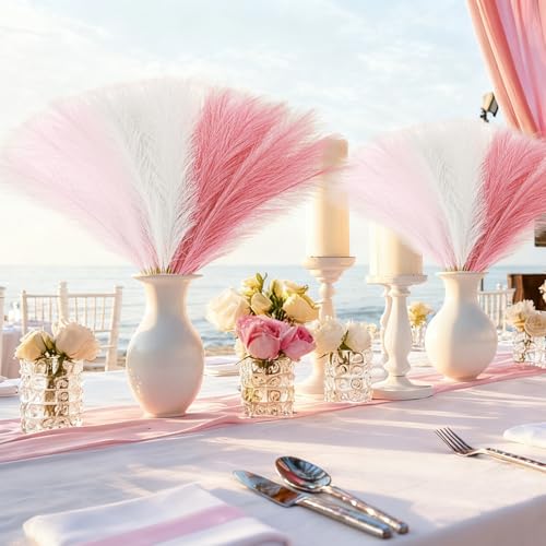 Artificial Pampas Grass Set - Blush Pink White, 30 pcs, 21.6" Faux Flower Decor