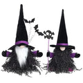15 Inch Halloween Gnome Decor Set - Black & Purple Witch & Skull Gnomes, Indoor & Outdoor Halloween Tabletop Decorations