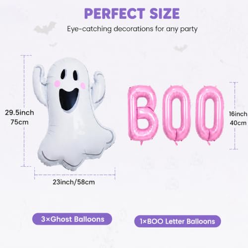 Halloween Party Balloons Set - Reusable Pink Ghost & 'BOO' Foil Decorations