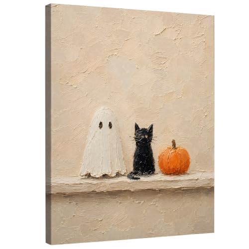 DIENADFX Fall Ghost Black Cat Pumpkin Canvas Wall Art Decor 11x14 - gostB