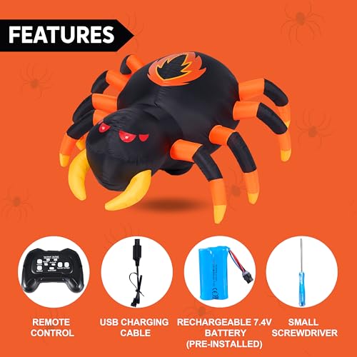 4ft Inflatable Spider with Remote Control, 360° Rotation LED Halloween Decor