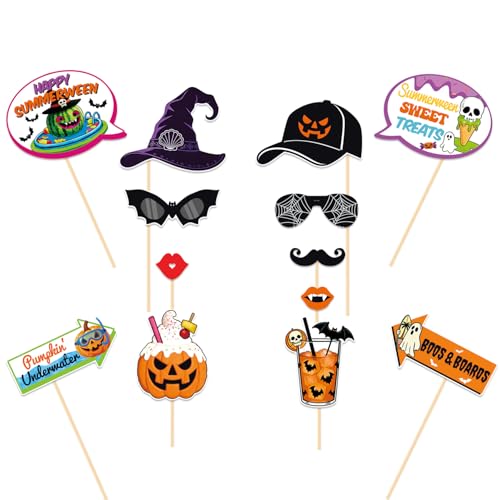 Summerween Photo Booth Props Kit - 34 Pieces for Halloween & Summer Parties