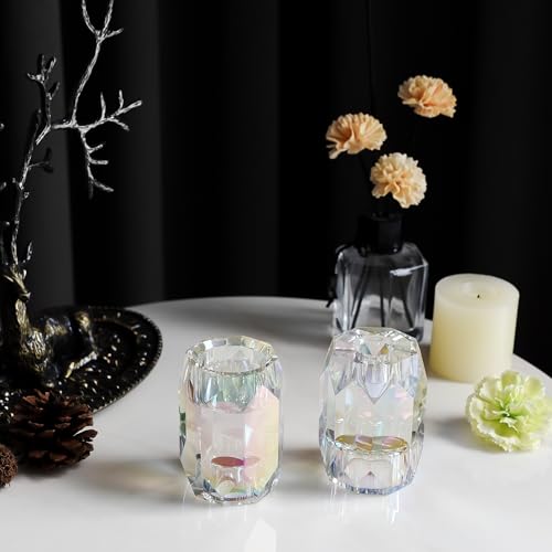 Crystal Candle Holders Set of 2 – Elegant Crystal Glass Tealight and Taper Candle Stands for Weddings and Parties