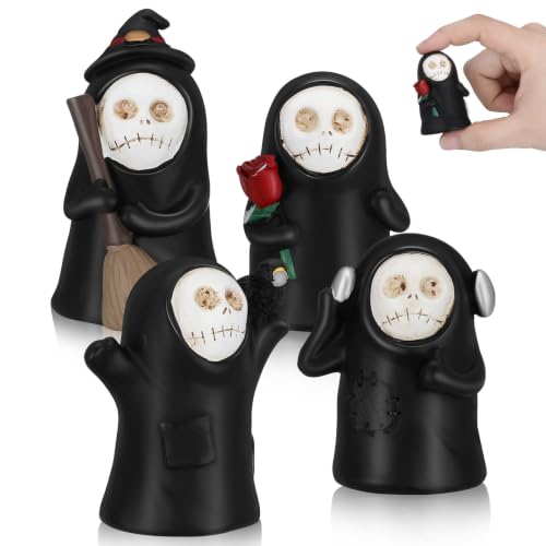 Halloween Ghost Skull Face Resin Figurines Set for Party Decor - 4 Pieces