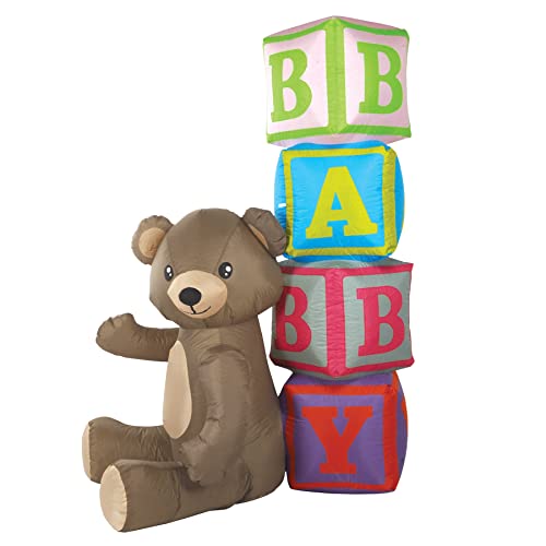 Inflatable Baby Shower Bear & Blocks Yard Decoration with LED Lights - 6FT Jumbo