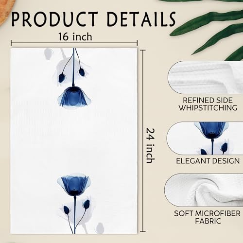 White Floral Hand Towels for Bathroom and Kitchen, Boho Flower Decor Set of 2, 16x24 Inches