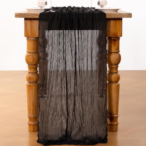 DeZerlor Black Cheesecloth Table Runners 2 Pack - Halloween Boho Decor