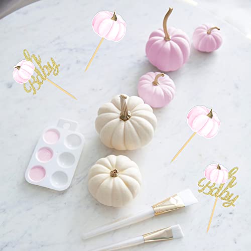 24 Pcs Baby Pink Pumpkin Cupcake Toppers for Baby Shower & Autumn Party