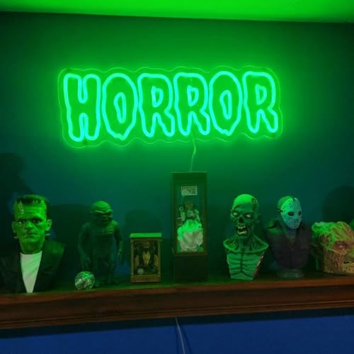Green Horror Neon Sign - Dimmable LED Wall Light for Halloween & Gothic Decor - 16.5x5.7 Inches
