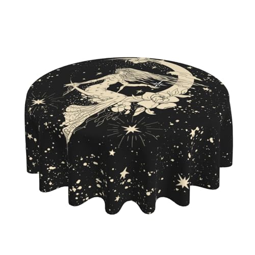 Sacral Night Witch Moon Round Waterproof Tablecloth for Dining & Picnic