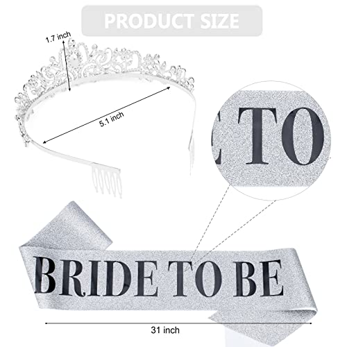 Bride To Be Sash & Crystal Crown Set - Silver Wedding & Bridal Shower Accessories - Style 2