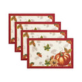 Autumn Leaf Bordered Fall Placemats Set of 4 - 13x19 Inches, Polyester Table Decor