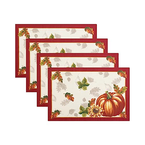 Autumn Leaf Bordered Fall Placemats Set of 4 - 13x19 Inches, Polyester Table Decor