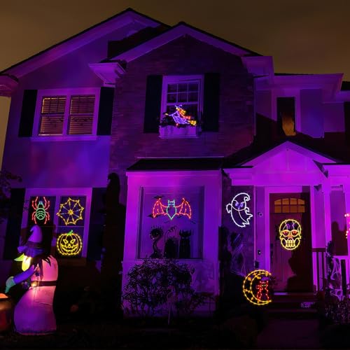 Halloween Window Silhouette Lights 16-Inch with Spider Web & Bats & Witch & Spider Variations