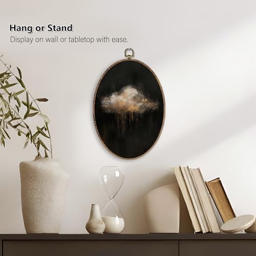 Gold Cloud Wall Art - Moody Celestial Canvas Decor, 8.6x11.4 Inch Oval