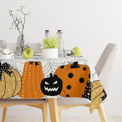 Halloween Tablecloth Square 52 Inch Spider Web Ghost Pumpkin Decor - Fall Autumn Party