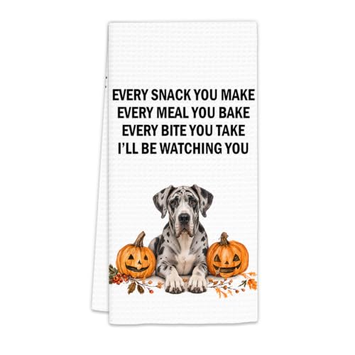 Great Dane Fall Dog Kitchen Towels - Halloween Dog Dish Towels - FIicy