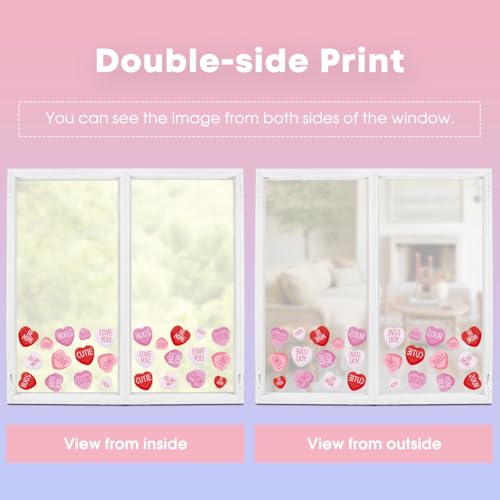 Valentine's Day Window Clings - Love Heart Stickers for Home & Party Decor, Pink, 4 Sheets