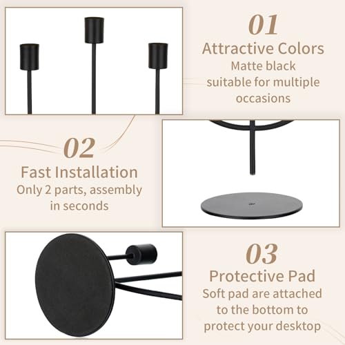 Set of 2 Black Candelabra Candle Holders - 3 Arm Taper Candlesticks