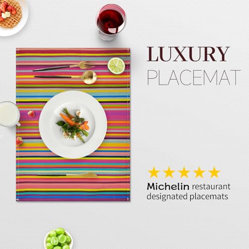 Rainbow Set of 4 Faux Linen Placemats - 12x18 Inch Dining Table Mats
