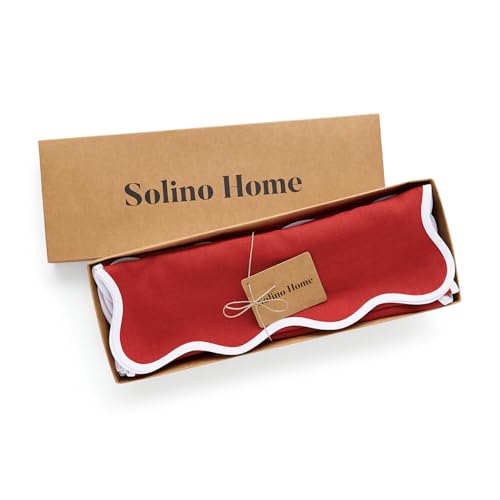 Christmas Red Linen Placemats Set of 4 - Scalloped Edge, 14 x 19 Inches