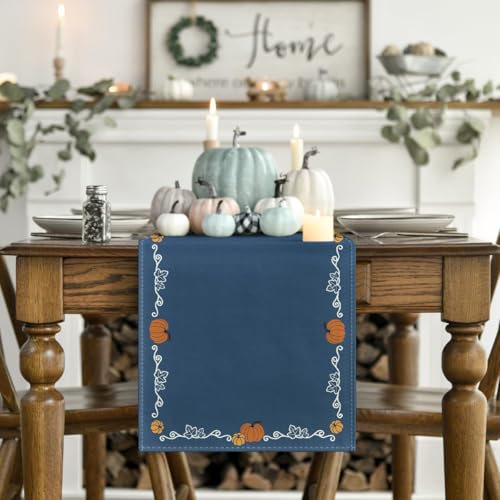 Blue 13x72 Inch Polyester Fall Table Runner for Home & Party Decor