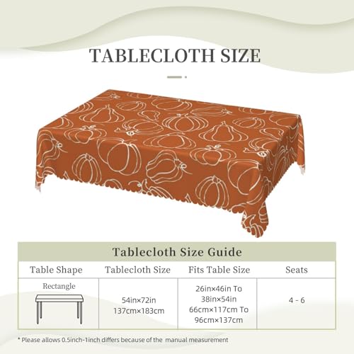 Thanksgiving Autumn Pumpkin Rectangular Tablecloth - Burnt Orange Brown Wavy Lace 54x72 Inch
