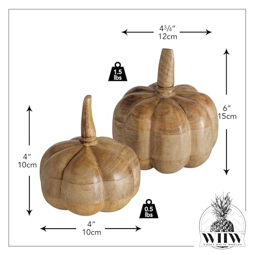 Farmhouse Pumpkin Figurines Set of 2 - Solid Wood Fall Decor