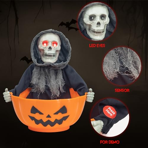 Animated Grim Reaper Halloween Candy Bowl with Sound & Movement - Black