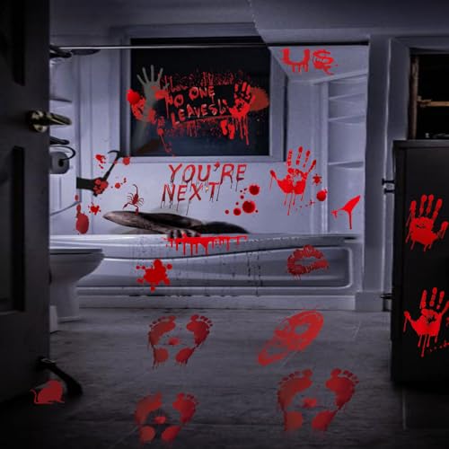 Halloween Window Wall Clings Bloody Handprint Footprint Decals Party Decorations