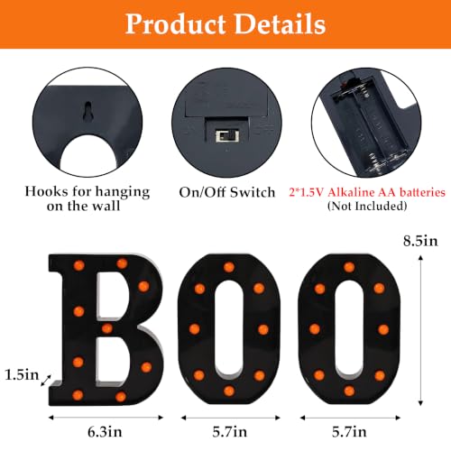 Lighted Halloween BOO Marquee Sign for Indoor Outdoor Decor - Spooky Home Party Accent