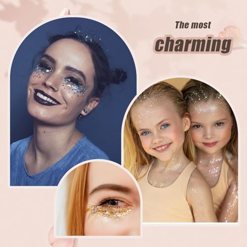 Chunky Face & Body Glitter Gel Set - Multi-Color Sequin Makeup for Festivals & Performances - White, Silver, Pink, Red, Green
