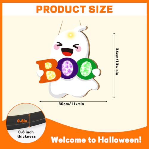 Halloween Door Decor Ghost with Light Sign - Outdoor Wall Hanging, Spooky Welcome