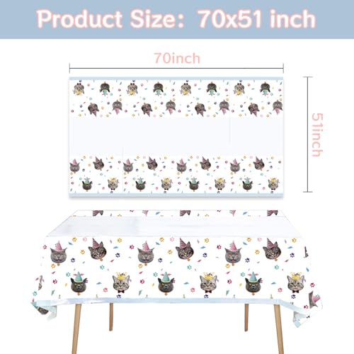 Pet Cat Party Tablecloth Set - Waterproof Disposable 70x51 Inches, 2-Pack
