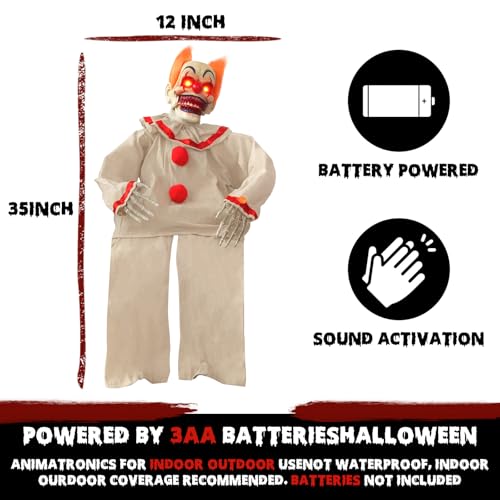 Animated Halloween Clown Prop - Sound Activated Creepy Decor with Lights and Moving Features