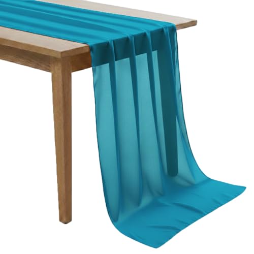 10ft Chiffon Table Runner Set of 10 - Peacock Blue Wedding & Party Decor