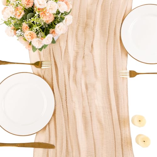 Deep Beige 10ft Boho Cheesecloth Table Runner 32x120 Inches for Wedding & Party Decor