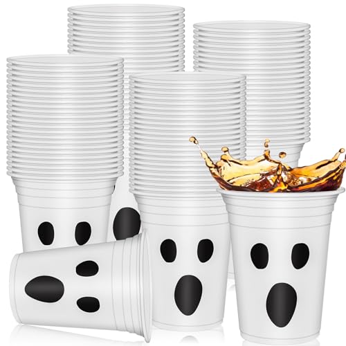 50Pcs Halloween Ghost Plastic Cups 12oz Disposable Party Drinkware